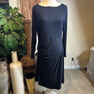 Soft Surroundings Black Long-Sleeve Ruched Side Midi Dress